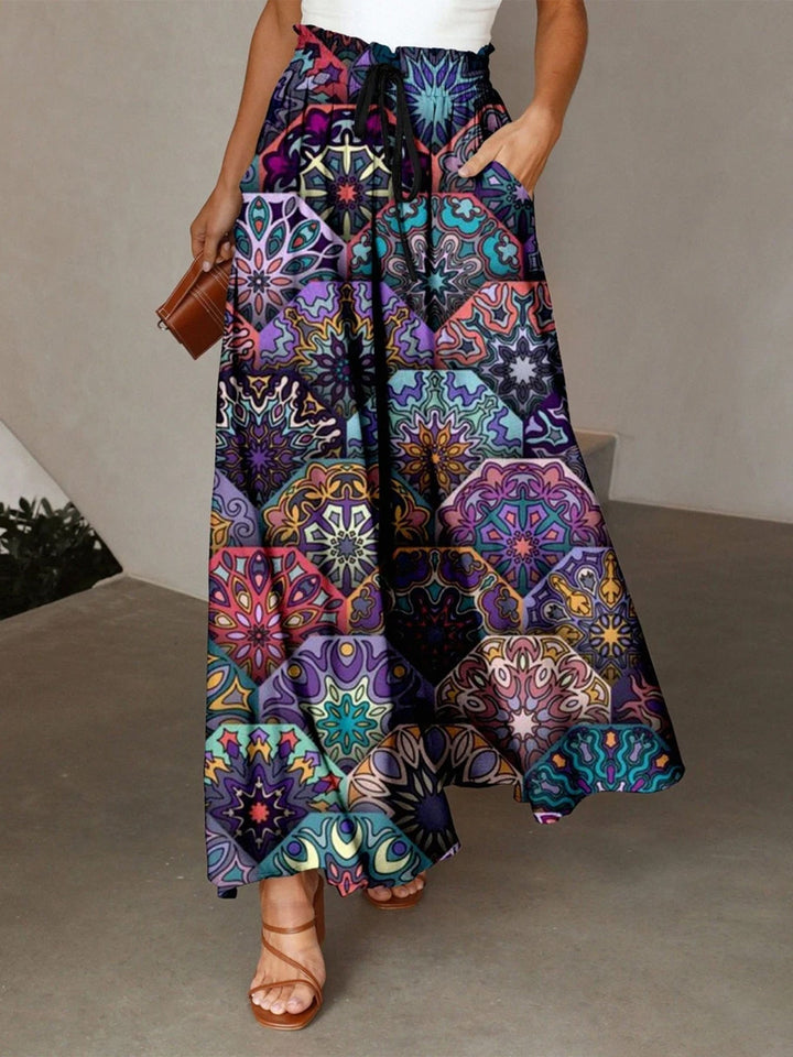 Jupe maxi femme avec motif mandala coloré et poches latérales