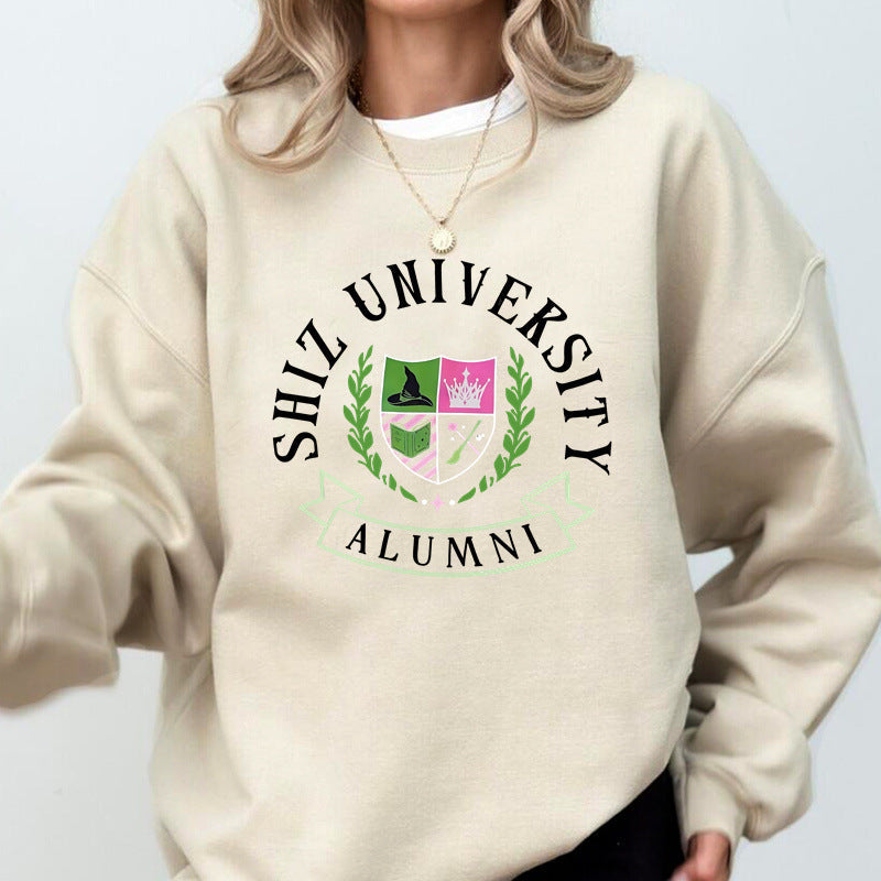 Sweatshirt Oversized Femme avec Emblème Universitaire et Coupe Décontractée