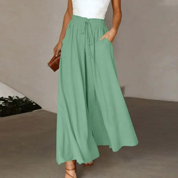 Pantalon Palazzo large pour femmes avec taille élastique et poches latérales pratiques