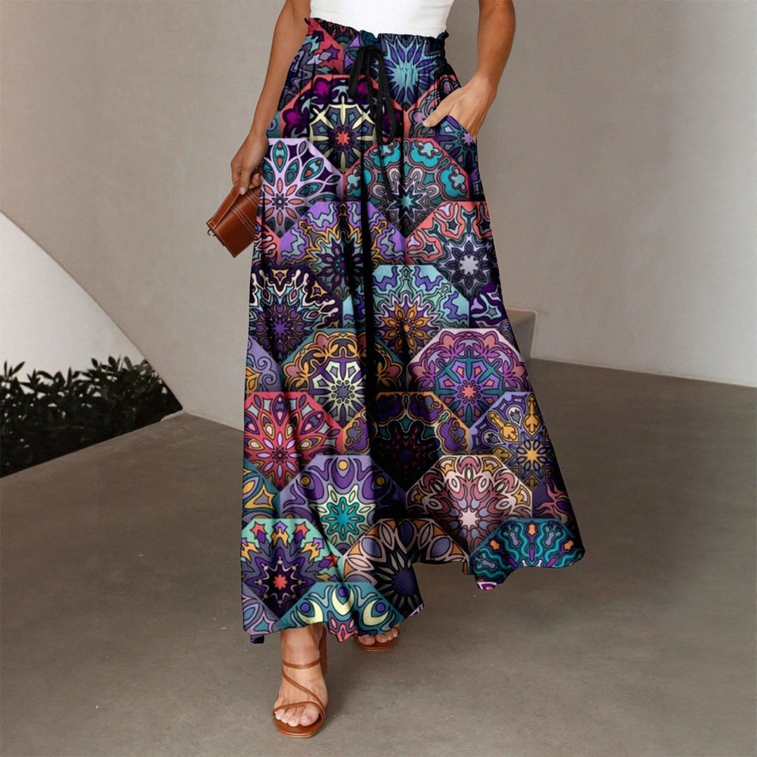 Jupe maxi femme avec motif mandala coloré et poches latérales