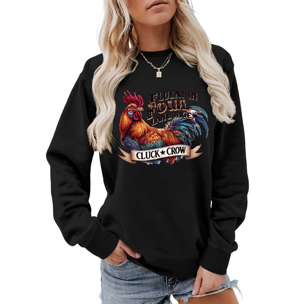 Sweatshirt pour femmes avec un motif humoristique de poulet et une coupe confortable