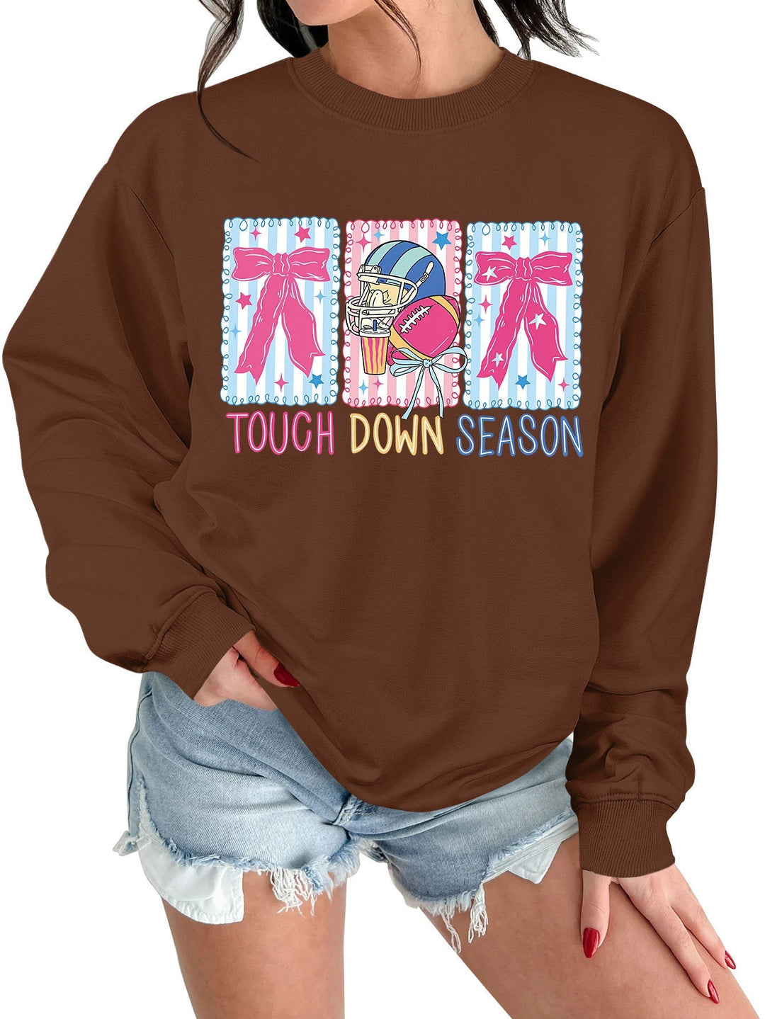 Sweat-shirt pour femmes avec motif football créatif et coupe décontractée