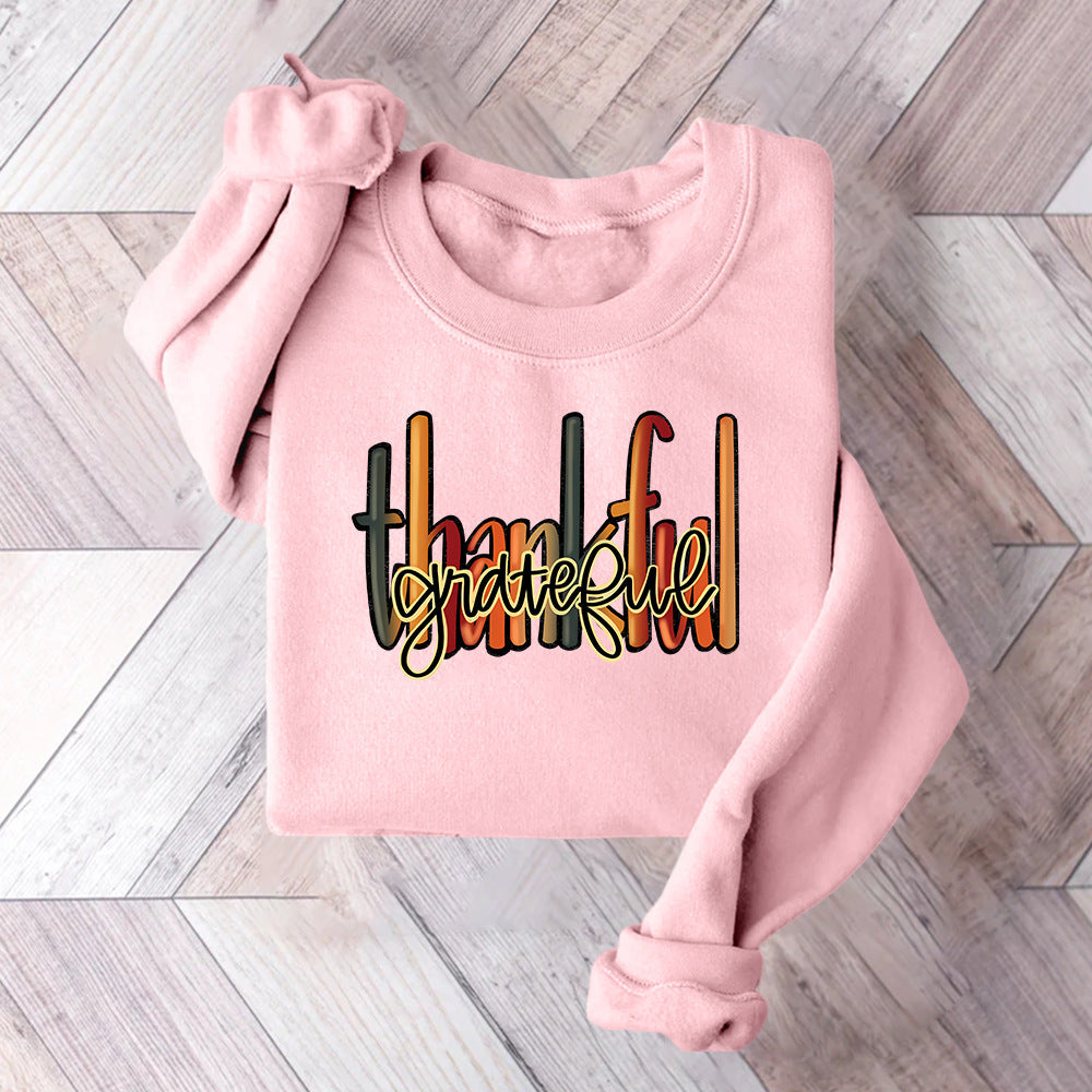 Sweatshirt pour femmes avec un écriture créative "thankful" et une coupe confortable