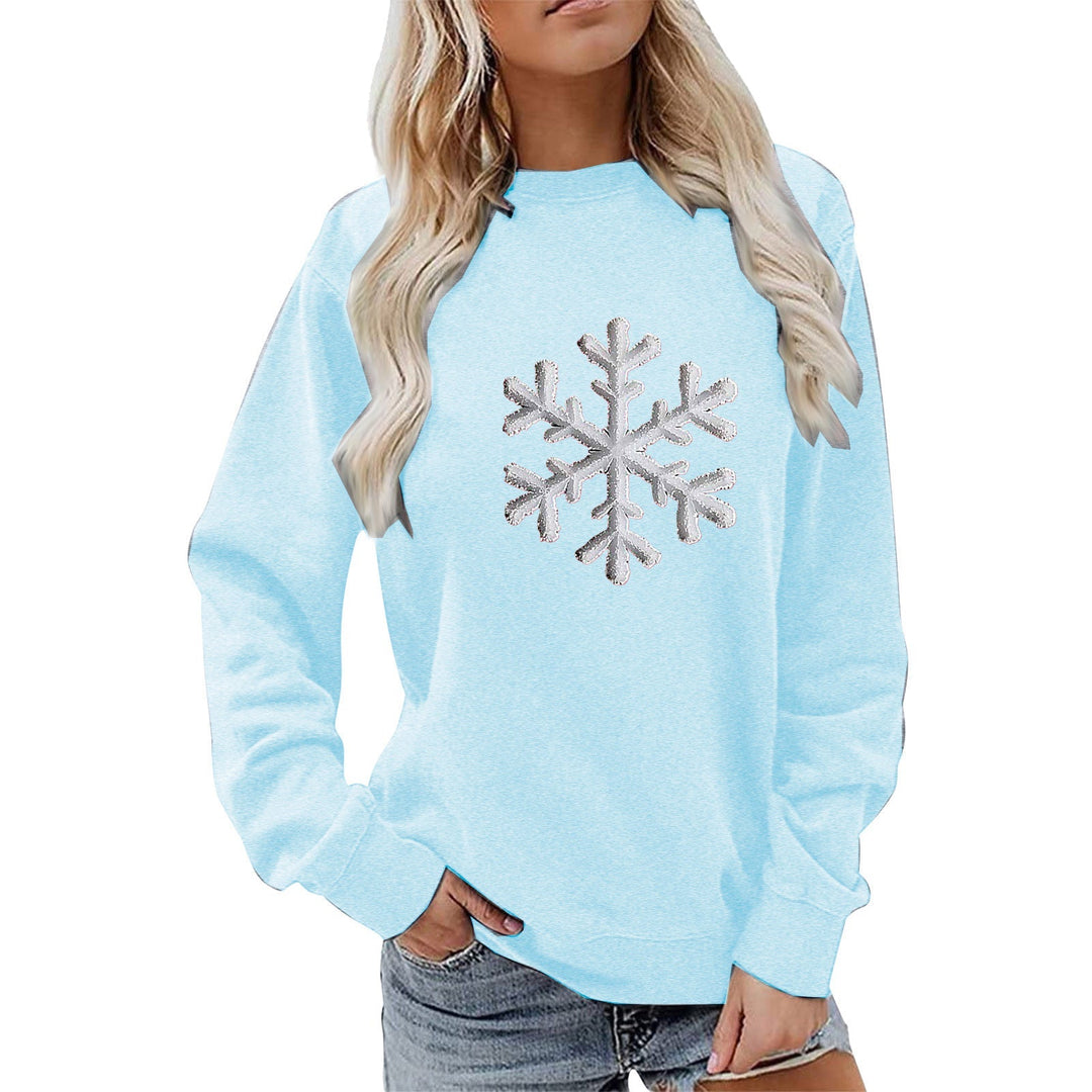 Sweatshirt pour femmes avec motif de flocon de neige scintillant et coupe décontractée