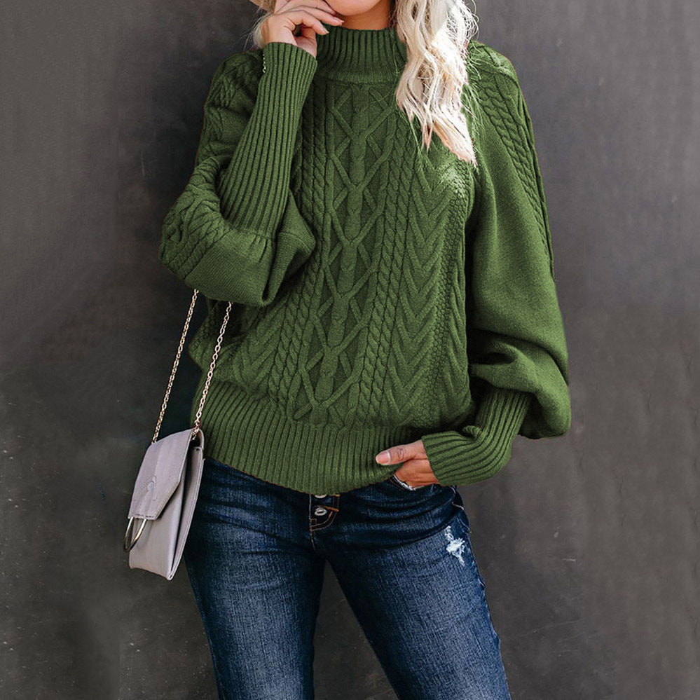 Pull en grosse maille pour femmes avec col montant et manches ballon