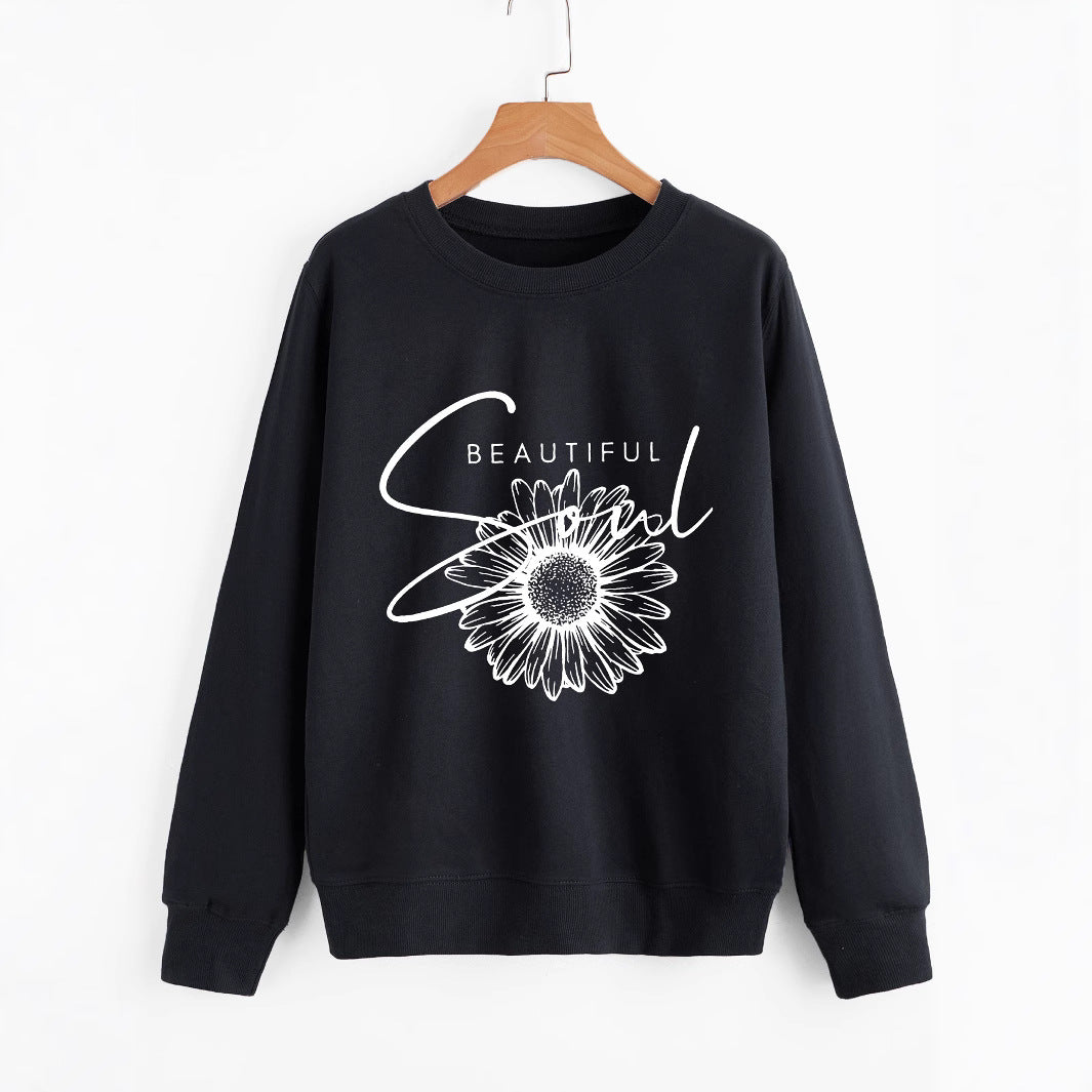 Sweat-shirt femme avec motif floral et inscription inspirante