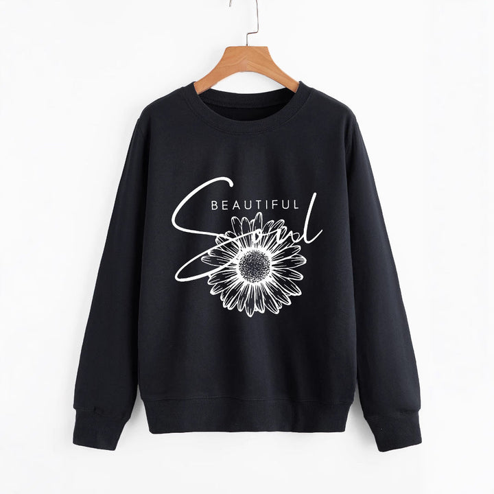 Sweat-shirt femme avec motif floral et inscription inspirante