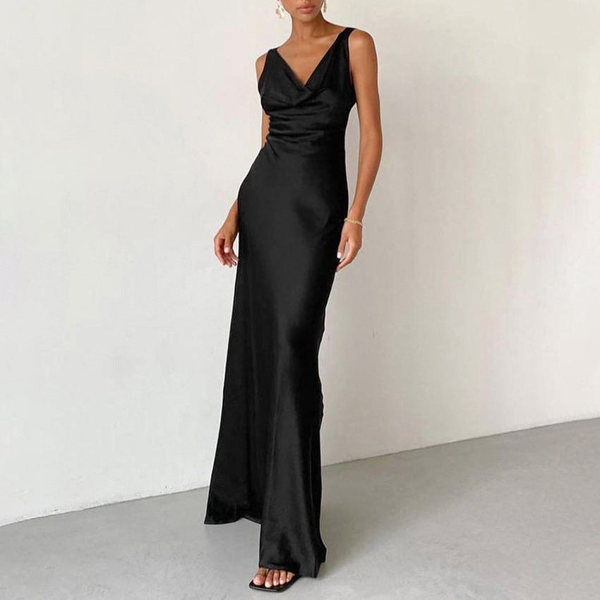 Robe de soirée maxi sans manches noire pour femmes
