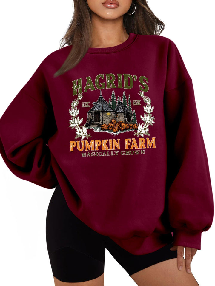 Sweatshirt pour femmes avec un col rond confortable et un motif de citrouille automnal
