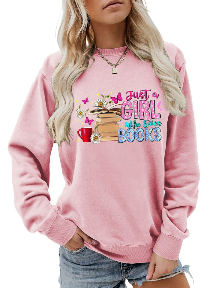 Sweatshirt pour femmes avec motif de livre accrocheur et coupe décontractée