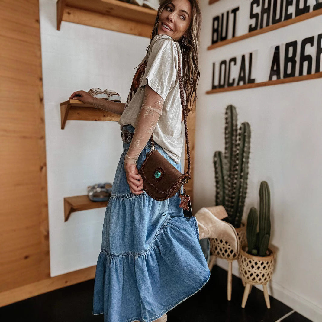 Isla - Jupe midi en denim avec volants
