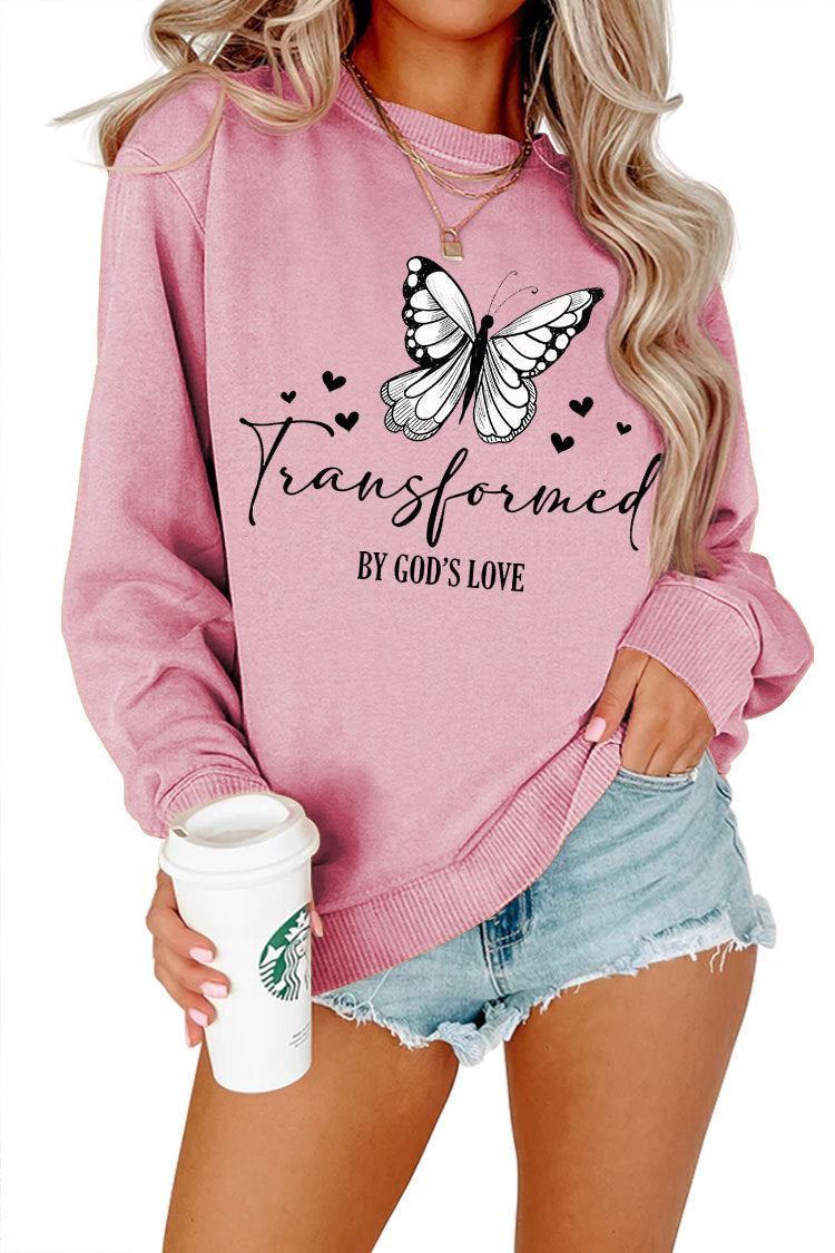 Sweatshirt pour femmes avec motif de papillon artistique et inscription inspirante