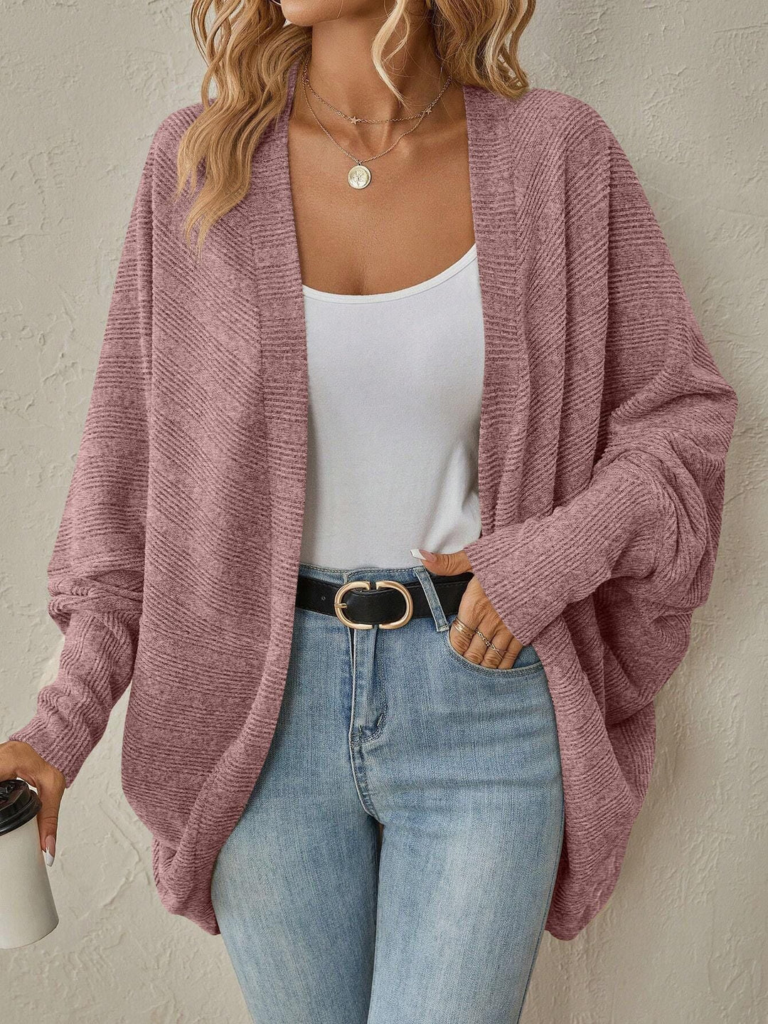 Veste en tricot décontractée pour femmes avec manches raglan et coupe ample