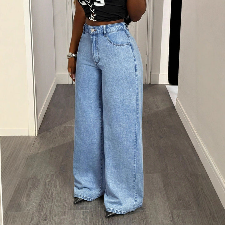 Jeans femmes taille haute à jambes larges avec impression statement
