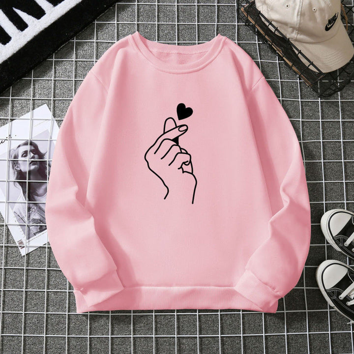Sweatshirt pour femmes avec motif créatif de signe de main et doublure douce