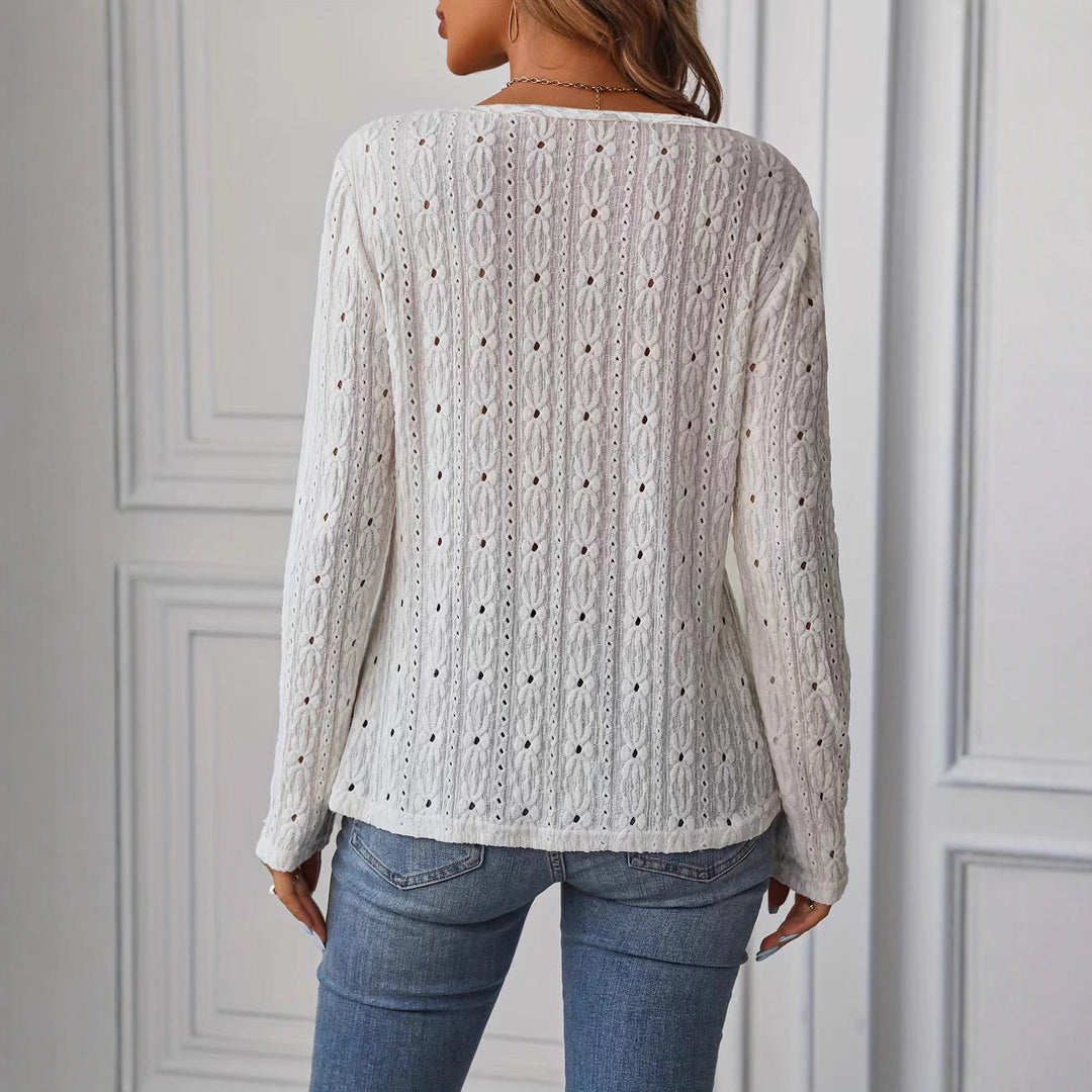 T-shirt à manches longues pour femmes avec boutons décoratifs et texture