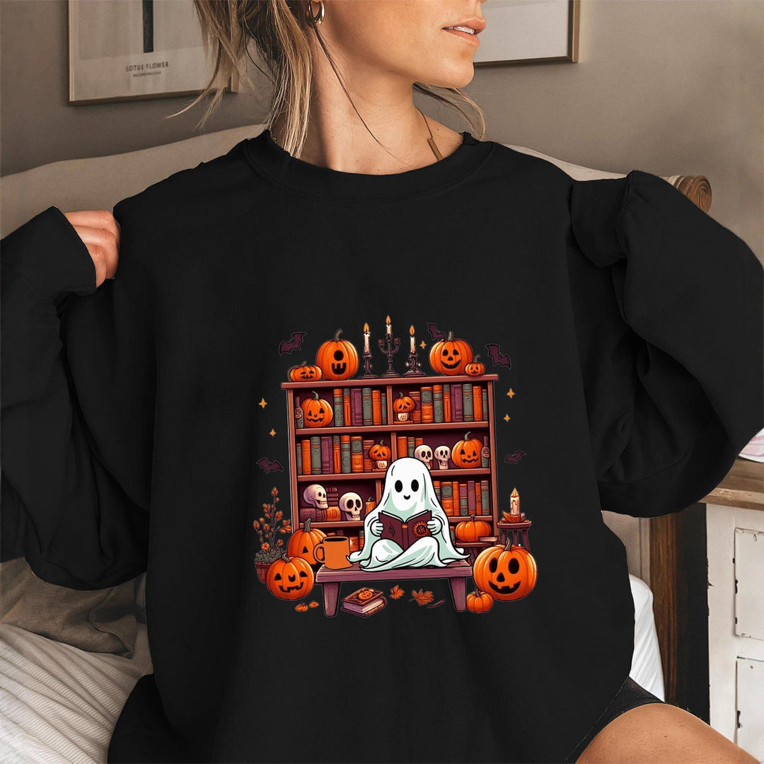 Sweatshirt pour femmes avec motif d'Halloween automnal et manches bouffantes décontractées