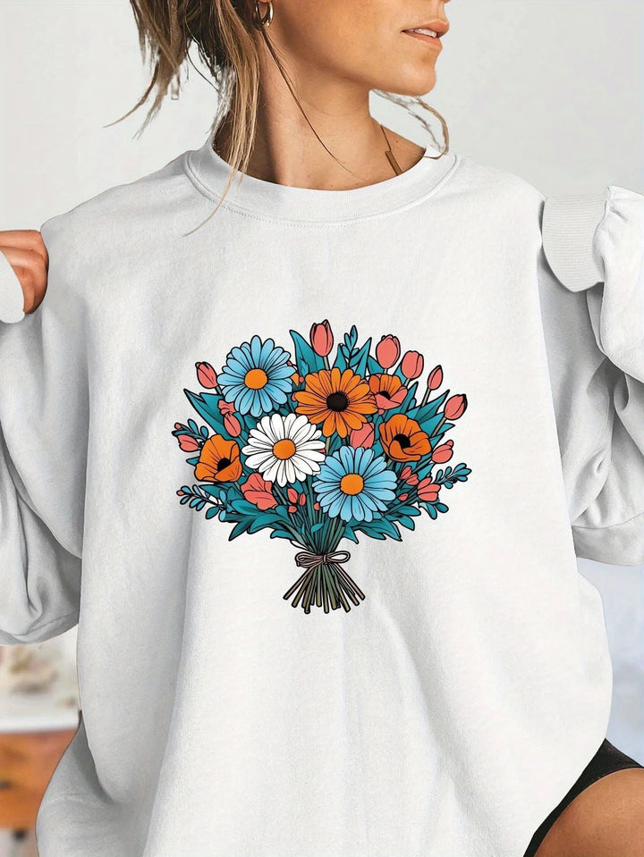 Sweatshirt Oversized Femme avec Détails Graphiques Floraux