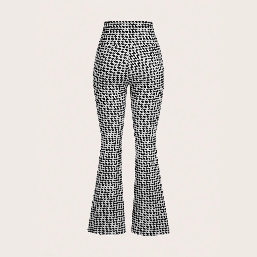 Pantalon évasé élégant pour femmes avec un design classique pied-de-poule