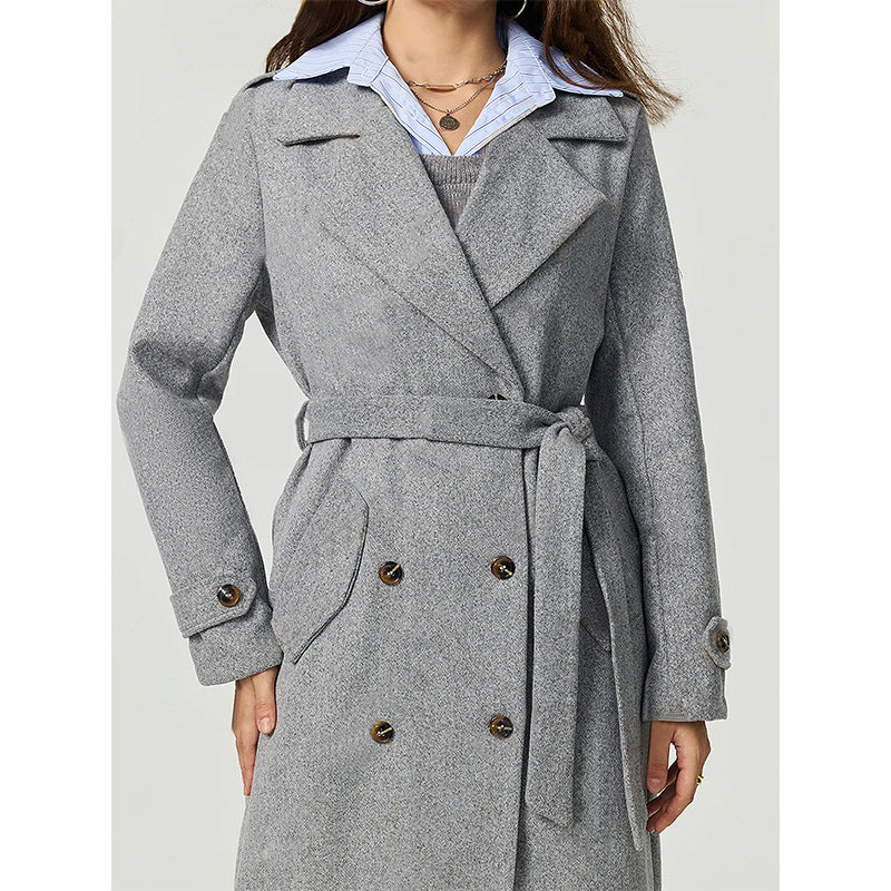 Manteau en laine élégant pour femmes avec double boutonnage et coupe décontractée