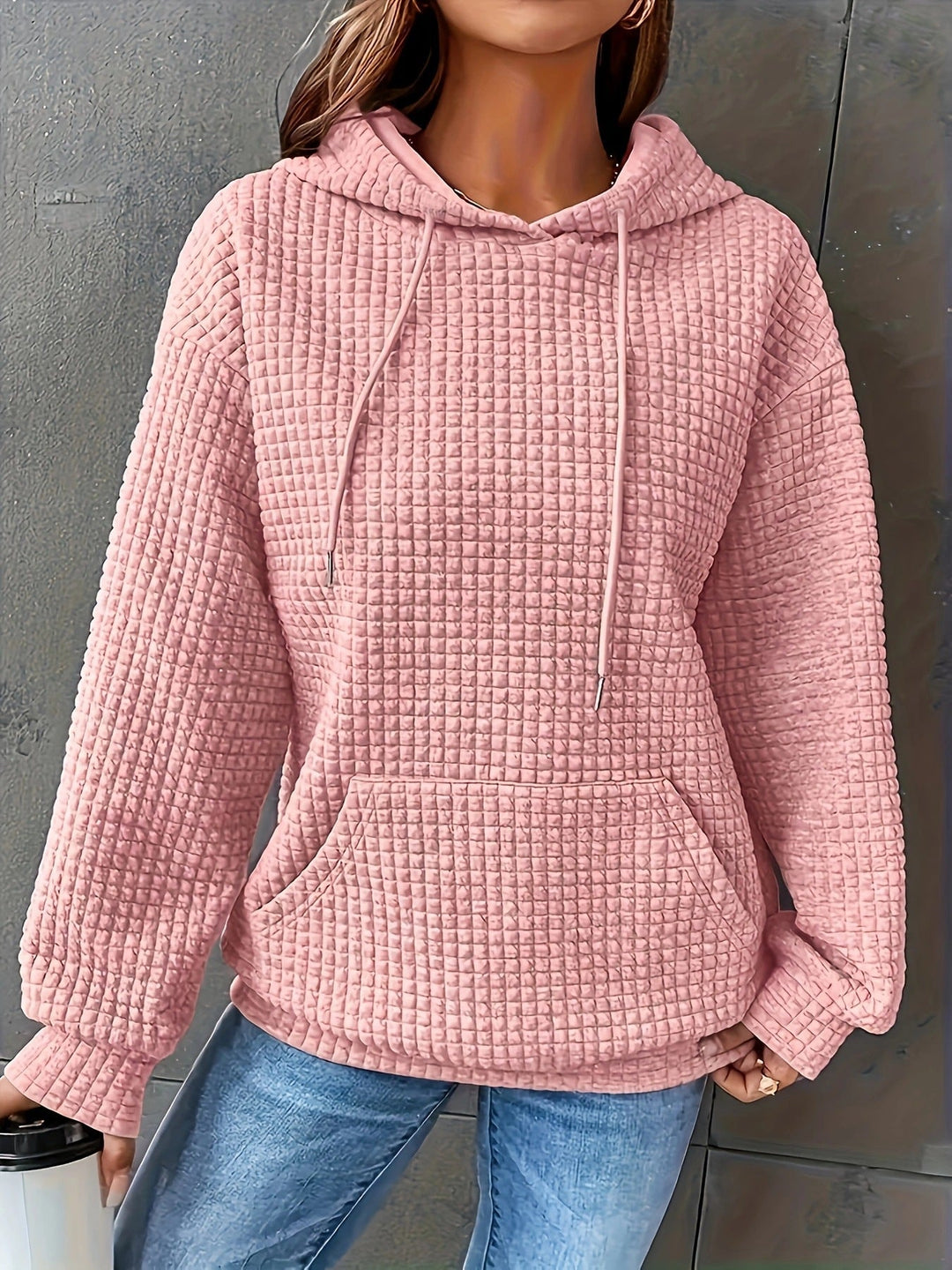 Sweat à capuche pour femmes en motif gaufré structuré avec poches latérales