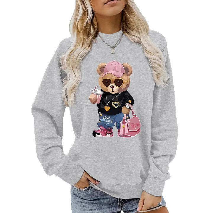 Sweatshirt pour femmes avec un motif unique de ours en cartoon et une inscription à la mode