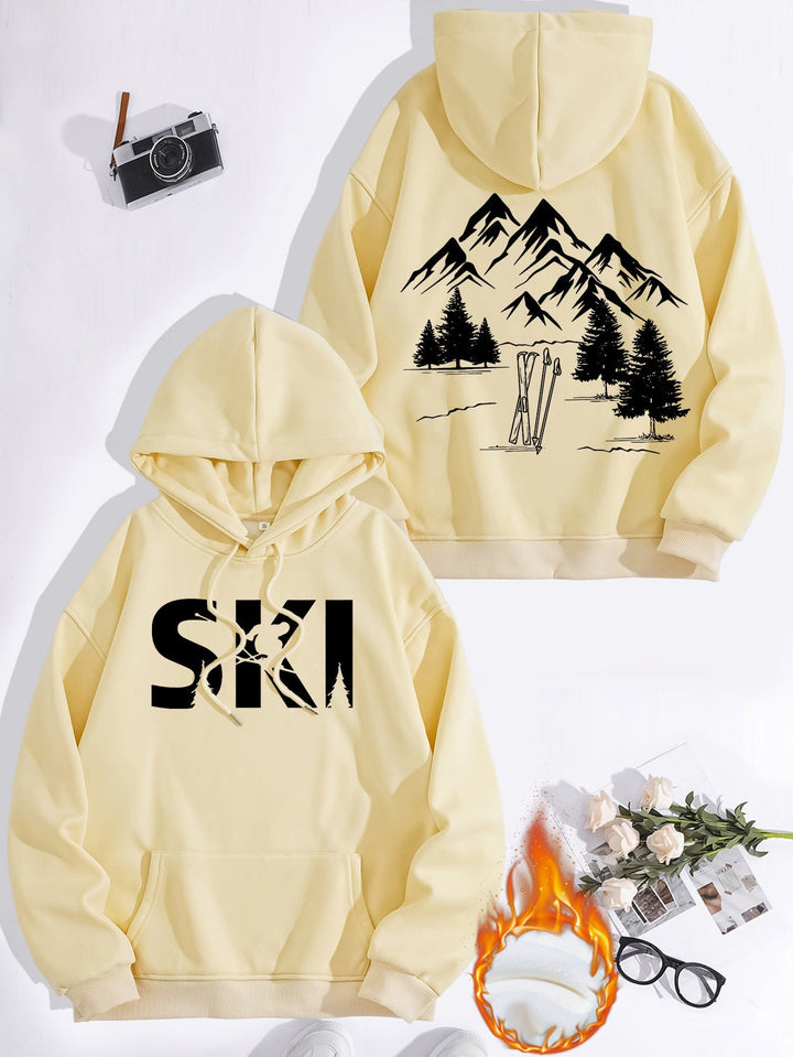 Sweat à capuche pour femmes avec un design artistique de ski et une coupe confortable