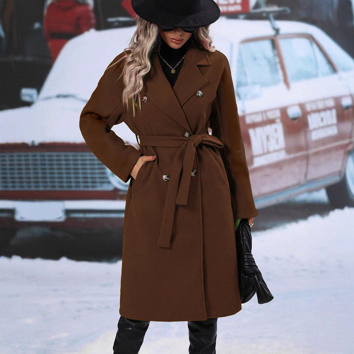 Manteau oversized élégant pour femmes avec double boutonnage et ceinture chic