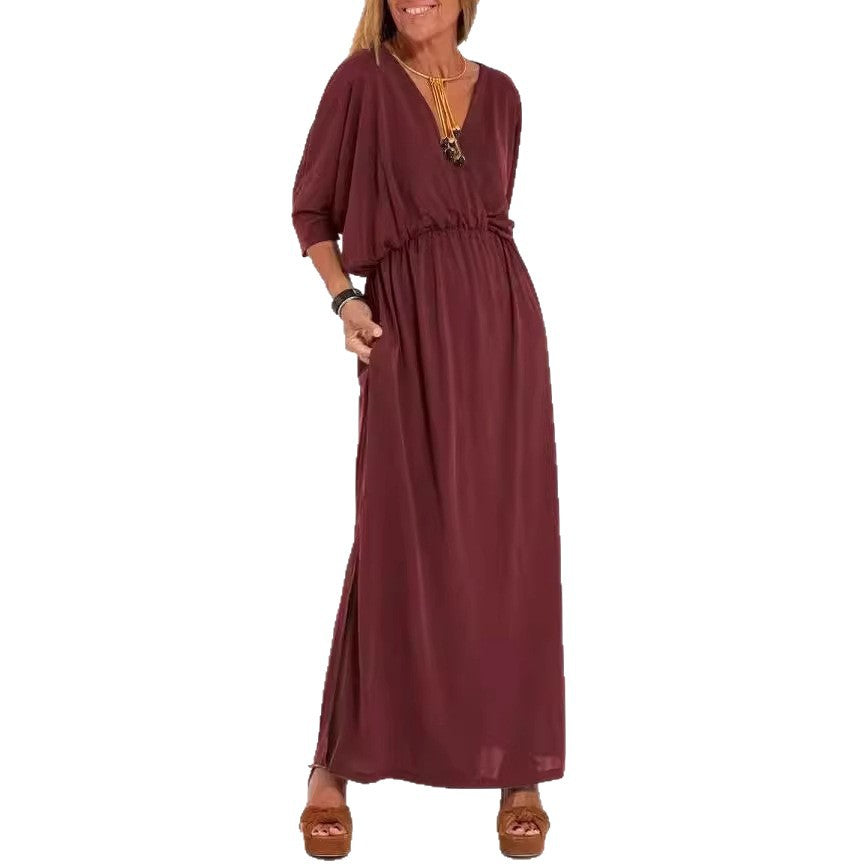 Robe maxi élégante pour femmes avec fente latérale et taille élastique