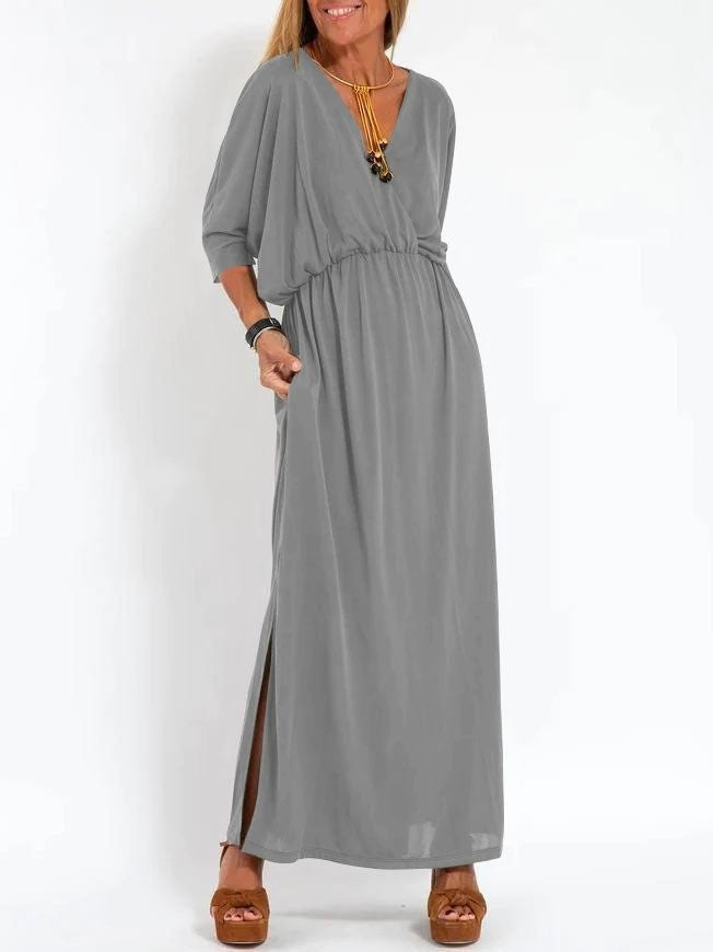 Robe maxi élégante pour femmes avec fente latérale et taille élastique