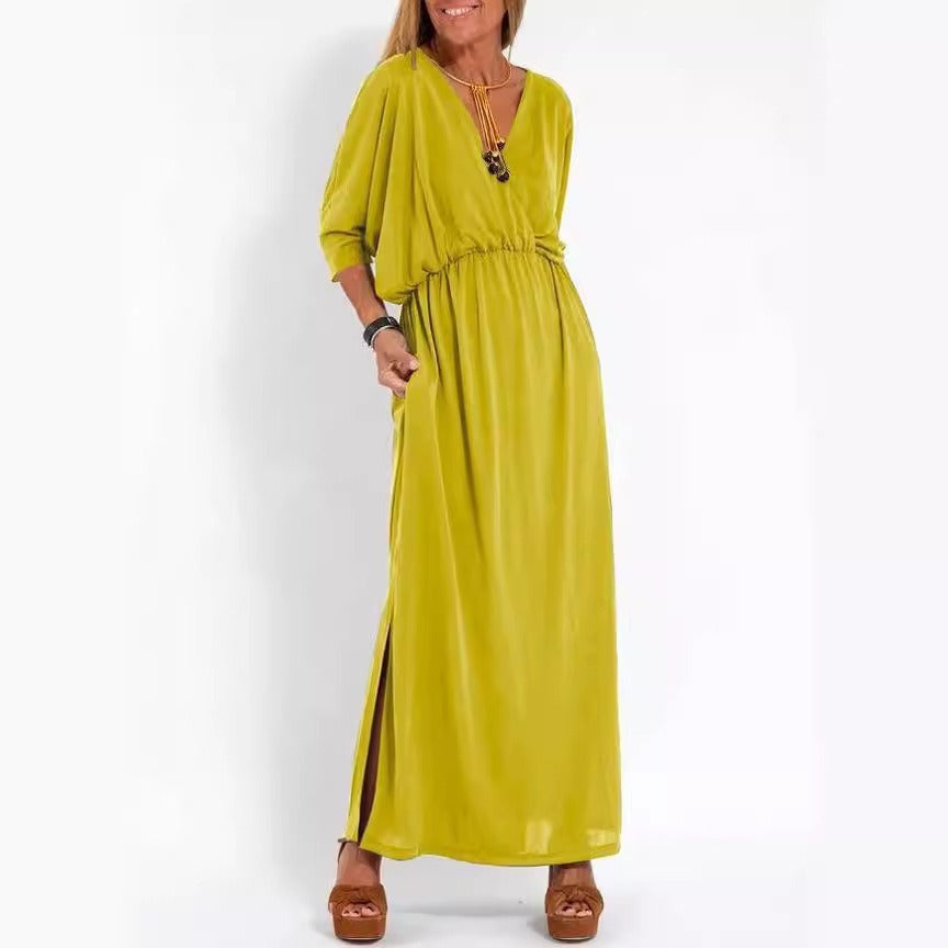 Robe maxi élégante pour femmes avec fente latérale et taille élastique