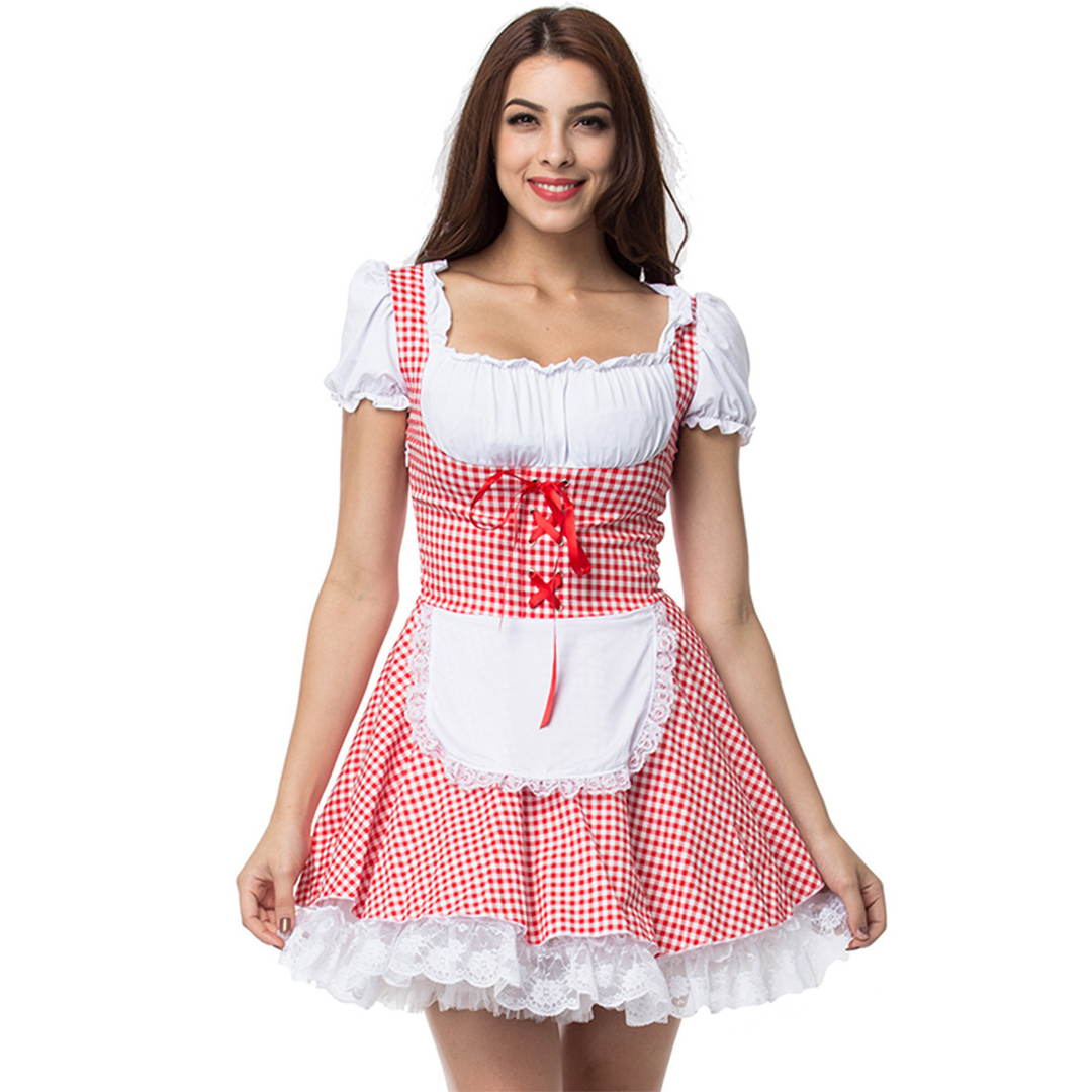 Robe Dirndl sans Épaules à Carreaux pour Femmes - Oktoberfest