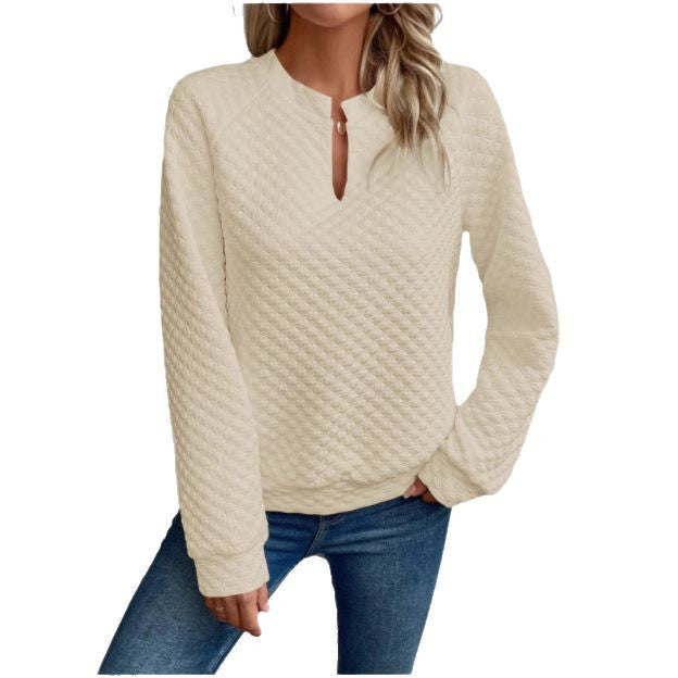 Sweat-shirt pour femmes avec design matelassé texturé et décolleté tendance