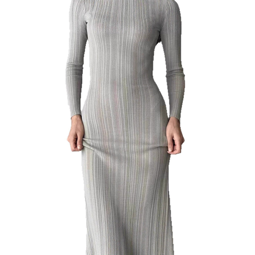 Robe maxi en tricot côtelé élégante pour femmes avec manches longues et coupe ajustée