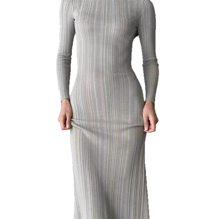 Robe maxi en tricot côtelé élégante pour femmes avec manches longues et coupe ajustée