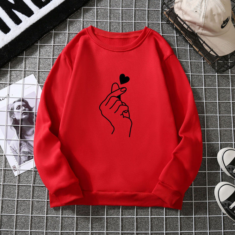 Sweatshirt pour femmes avec motif créatif de signe de main et doublure douce