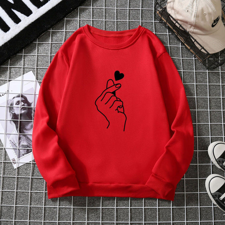 Sweatshirt pour femmes avec motif créatif de signe de main et doublure douce
