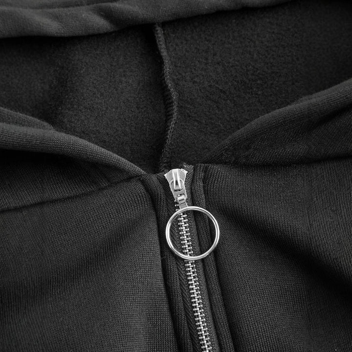 Hoodie court pour femmes avec fermeture éclair innovante et manches volumineuses