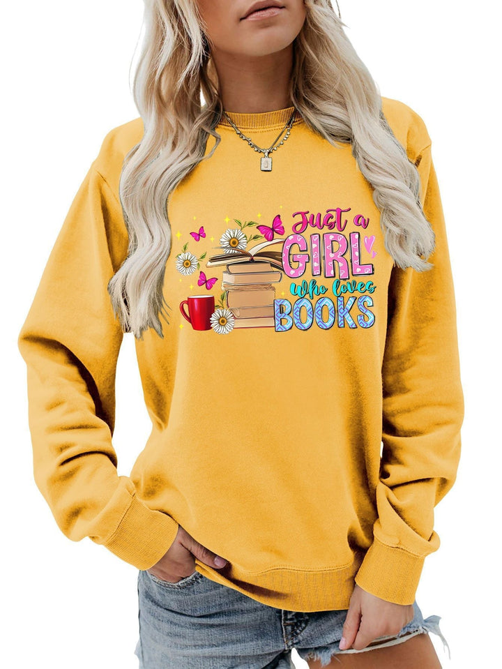 Sweatshirt pour femmes avec motif de livre accrocheur et coupe décontractée