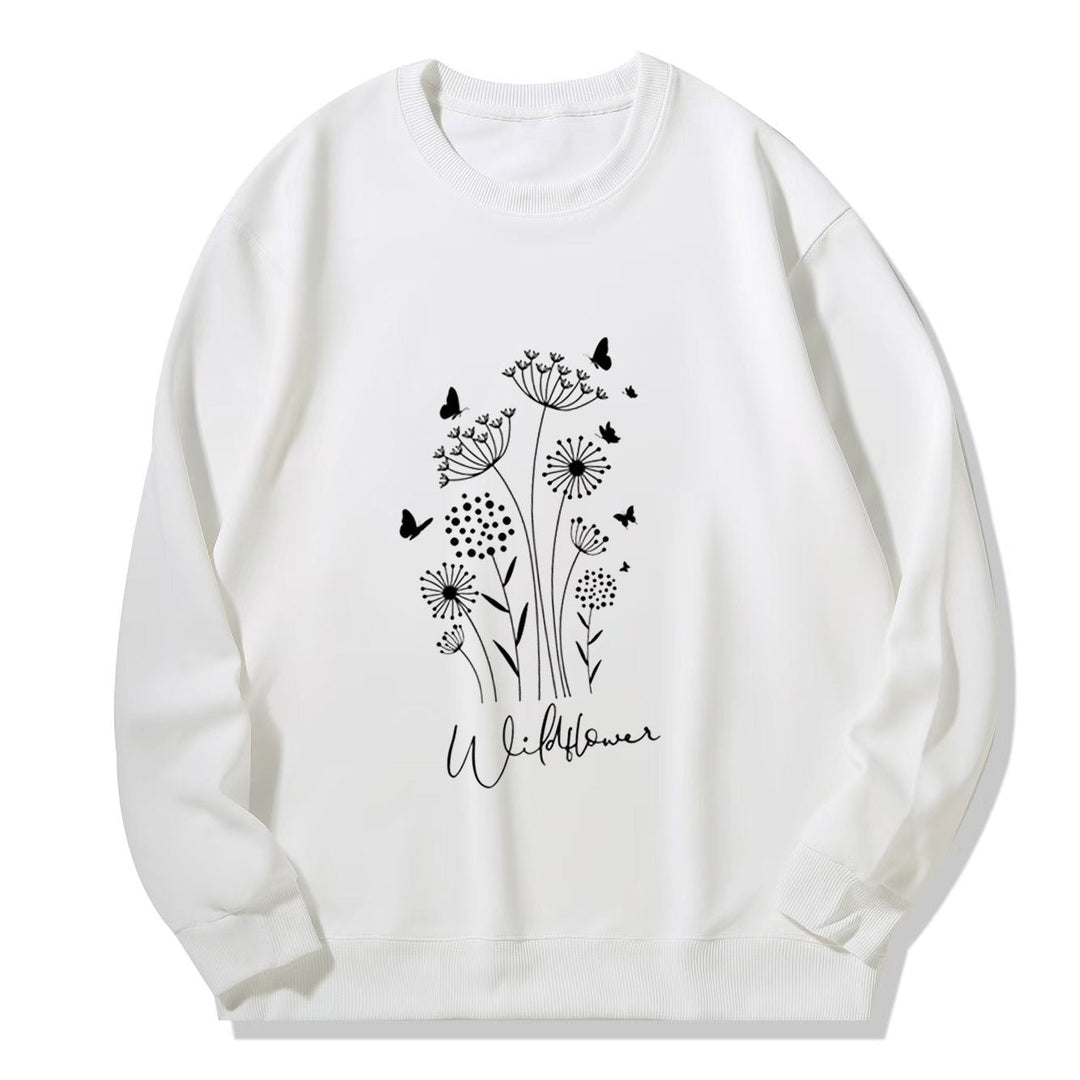 Sweatshirt pour femmes avec imprimé floral de fleurs sauvages et doublure douillette
