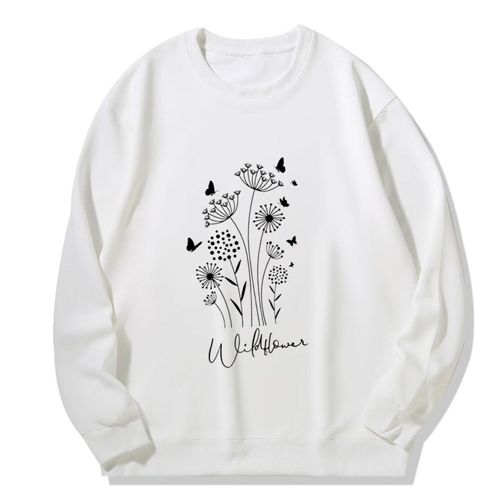 Sweatshirt pour femmes avec imprimé floral de fleurs sauvages et doublure douillette