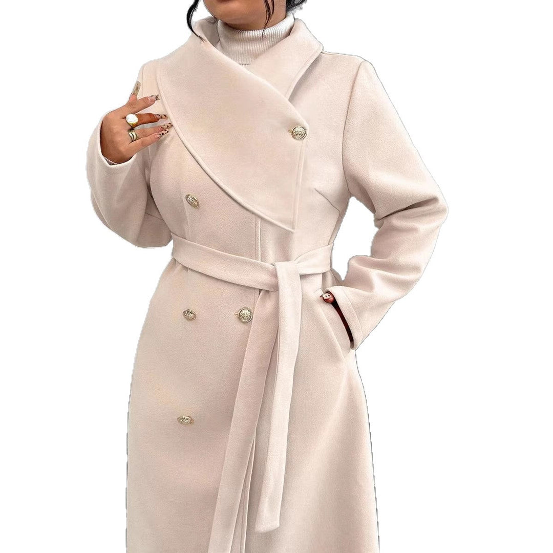 Manteau en laine élégant et réchauffant pour femmes avec double boutonnage et ceinture