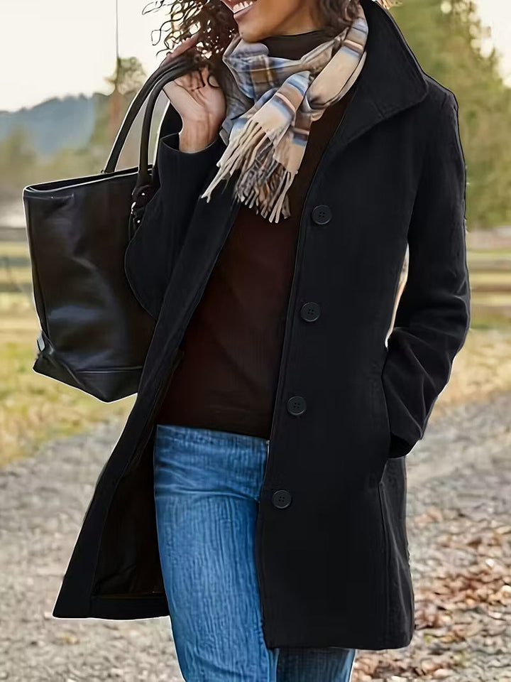 Manteau en laine élégant pour femmes avec col moderne et poches pratiques