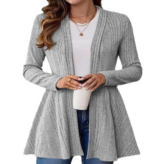 Veste en tricot longue pour femmes avec design côtelé moderne et cintrage