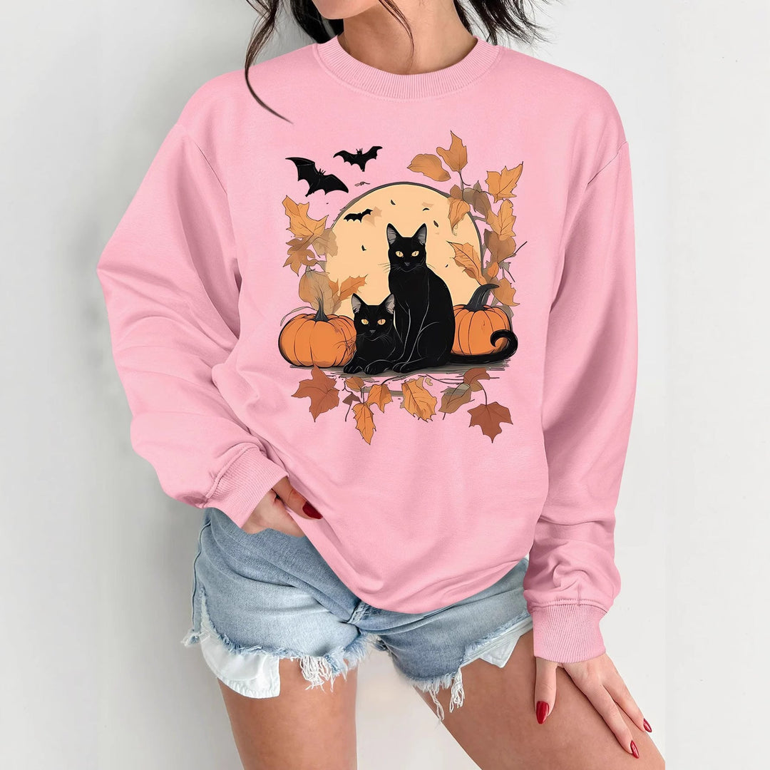 Sweatshirt pour femmes avec un design automnal de chats et de citrouilles