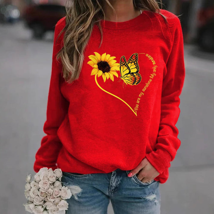Sweatshirt pour femmes avec motif graphique de papillon et de tournesol