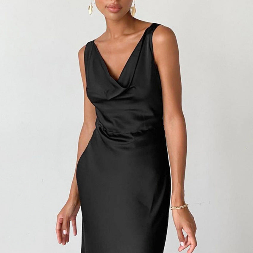 Robe de soirée maxi sans manches noire pour femmes