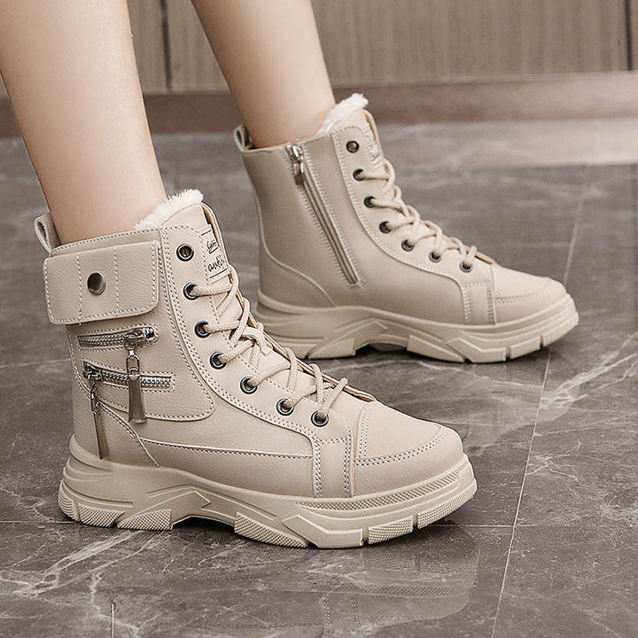 Bottes d'hiver montantes pour femmes avec fermeture éclair tendance et semelle amortissante