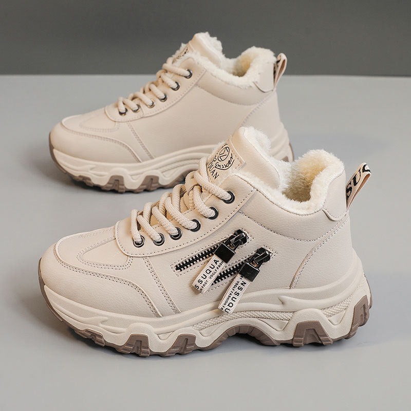 Baskets montantes pour femmes avec doublure en polaire chaude et fermeture éclair stylée