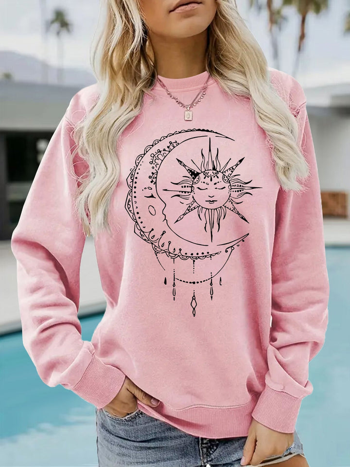 Sweat-shirt pour femmes avec motif artistique de soleil et de lune